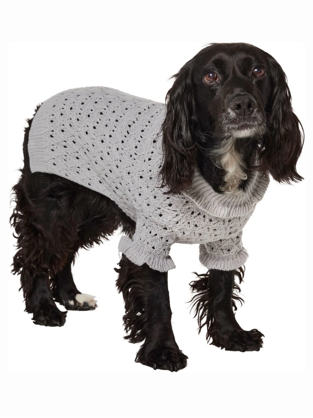 Dog Sweater Light Gray Pointelle with Turtleneck
